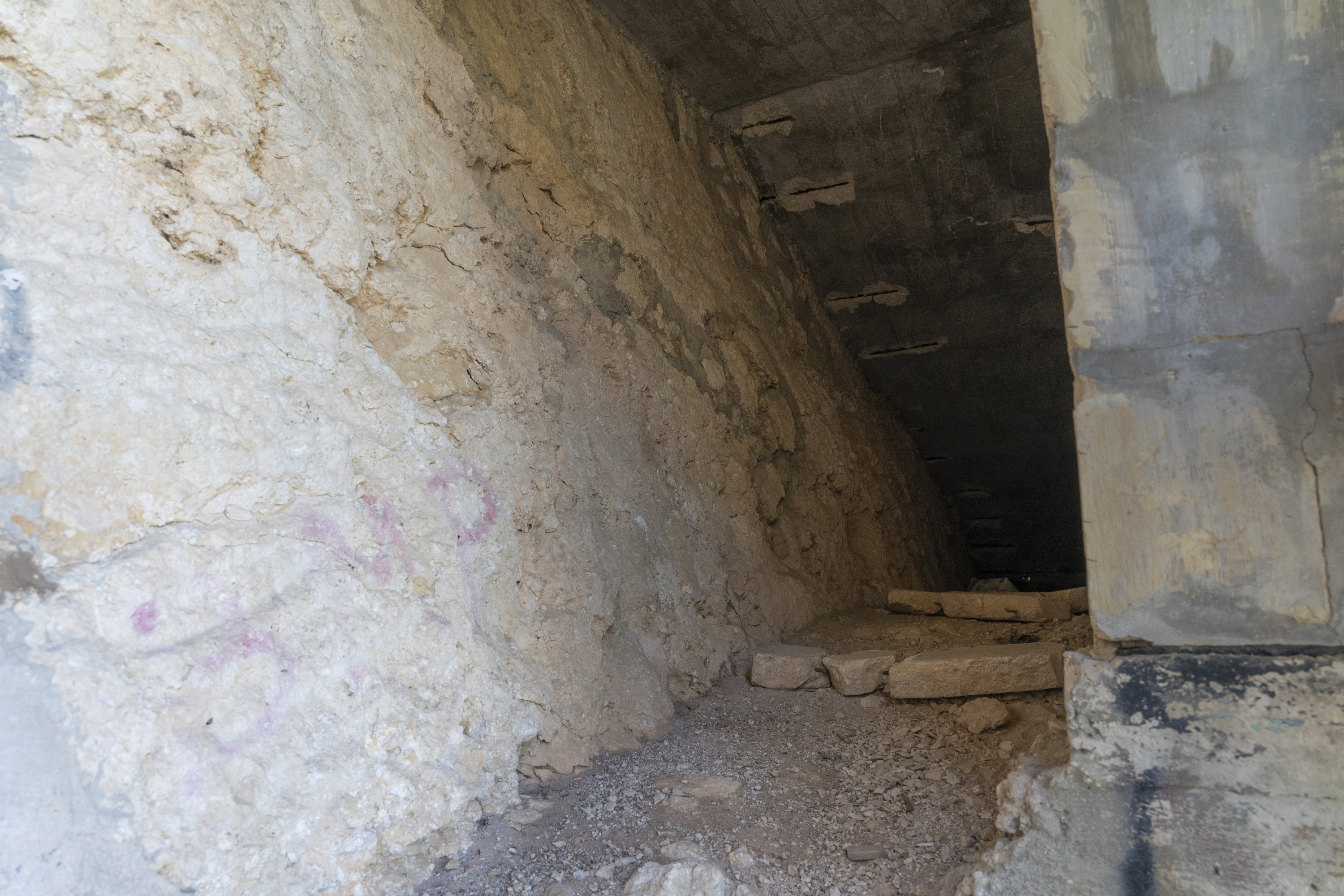 A stone stairway leads down into a darker chamber inside the rock (Photo: James Bianchi/MaltaToday)